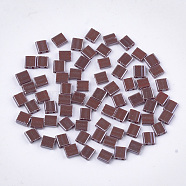 2-Hole Opaque Glass Seed Beads, Lustered, Rectangle, Coconut Brown, 5x4.5~5.5x2~2.5mm, Hole: 0.5~0.8mm(SEED-S023-27C-04)