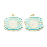Alloy Enamel Pendants, for DIY Accessories, Scallop Shapes, Light Gold, Lead Free & Cadmium Free, Turquoise, 18x17.5x2mm, Hole: 2mm(ENAM-I051-09LG-04)