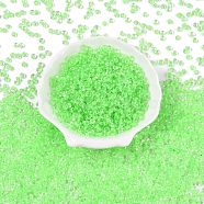 6/0 Inside Colours Transparent Glass Seed Beads, Teardrop, Top Drilled, Pale Green, 4~4.5x4x3mm, Hole: 1~1.2mm, about 4500pcs/pound(SEED-T007-07D)