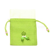 Polyester with Silk Pouches, Drawstring Bag, Rectangle with Knot, Green Yellow, 15x9.8~10x0.4cm(ABAG-WH0028-12B)