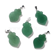 Natural Green Aventurine Pendants, with Platinum Tone Brass Findings, Leaf, 29~31x16~17x3~6mm, Hole: 2x6mm(G-F714-01E)