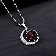 Synthetic Luminaries Stone Moon with 12 Constellations Pendant Necklace, Stainless Steel Jewelry for Women, Stainless Steel Color, Cancer, 23.62 inch(60cm)(LUMI-PW0001-060P-D)