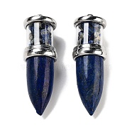 Natural Lapis Lazuli Pointed Big Pendants, Bullet Charms with Stainless Steel Color Plated Stainless Steel Findings, 51.5x16.5mm, Hole: 6x4.5mm(G-B077-02P-02)