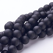 Natural Black Agate Beads Strands, Grade A, Frosted, Round, Dyed & Heated, 12mm, Hole: 1.5mm, about 33pcs/strand, 15.5 inch(G-D543-12mm)