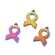 Ion Plating(IP) 201 Stainless Steel Charms, Awareness Ribbon Charms, Rainbow Color, 14x9x1mm, Hole: 1.2mm(STAS-I197-021M)