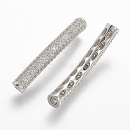 Brass Micro Pave Cubic Zirconia Tube Beads, Tube, Curved, Clear, Platinum, 31.5x4.2mm, Hole: 2mm(X-ZIRC-N025-60P)