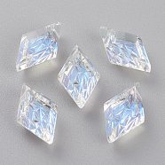 Embossed Glass Rhinestone Pendants, Rhombus, Faceted, Crystal Shimmer, 13x8x4.2mm, Hole: 1.2mm(GLAA-J101-04A-001SI)