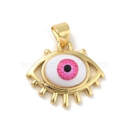 Brass Pendants, with Acrylic, Cadmium Free & Lead Free, Long-Lasting Plated, Evil Eye, Real 18K Gold Plated, Deep Pink, 16.5x19x6mm, Hole: 4x3.5mm(KK-B059-42G-C)