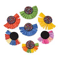 Raffia Tassel Big Pendant, with Non-Woven Fabric and Resin Rhinestone, Fan Shape, Mixed Color, 54~60x69~77x4~5mm, Hole: 1.2mm(FIND-S309-01)