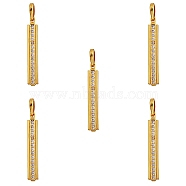 5Pcs Brass Micro Pave Clear Cubic Zirconia Pendants, Long-Lasting Plated, Rectangle, Real 18K Gold Plated, 30.5x4.5x2mm, Hole: 3x5mm(ZIRC-SZ0002-20)