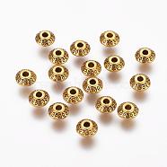 Tibetan Style Spacer Alloy Beads, Lead Free & Nickel Free & Cadmium Free, Bicone, Antique Golden Color, about 7mm long, 7mm wide, 4.5mm thick, hole: 1mm(X-GLF10902Y-NF)
