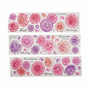 3Pcs 3 Styles Flower PET Waterproof Stickers Sets, Adhesive Decals for DIY Scrapbooking, Photo Album Decoration, Hot Pink, 210x60x0.1mm, 3pcs/set(STIC-C008-02B)