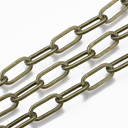 Unwelded Iron Paperclip Chains, Flat Oval, Drawn Elongated Cable Chains, with Spool, Antique Bronze, 15x6x1.2mm, about 82.02 Feet(25m)/roll(CH-S125-02C-AB)