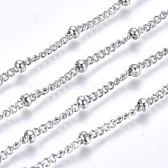 304 Stainless Steel Twisted Chains Curb Chain, with Spool, Satellite Chains, Decorative Chains, with Rondelle Beads, Soldered, Stainless Steel Color, 1.8mm, about 32.8 Feet(10m)/roll(CHS-K008-11B)