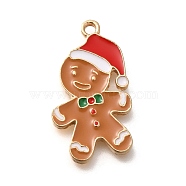 Christmas Theme Alloy Enamel Pendants, Gingerbread Man Charm, Light Gold, Hat, 27x14.5x2mm, Hole: 1.8mm(ENAM-Q509-02KCG-01)