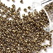 8/0 Glass Seed Beads, Metallic Colours, Camel, 3mm, Hole: 1mm, about 10000pcs/pound(SEED-A009-3mm-601)