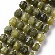 Natural Canada Jade Beads Strands, Barrel, Faceted, 6x5.5mm, Hole: 1mm, about 52~53pcs/strand, 15.35 inch(39cm)(X-G-S362-087B)