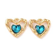 Alloy Crystal Rhinestone Pendants, Heart Charms, Blue, 18.5x19x5mm, Hole: 2mm(ALRI-M021-04A)