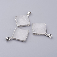 Natural Quartz Crystal Pendants, Rock Crystal Pendants, with Brass Finding, Pyramid, Platinum, 28.5x32x13mm, Hole: 3.5x6mm(G-E442-02W)