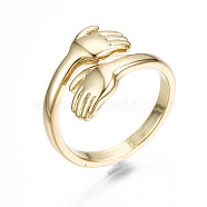 Brass Cuff Rings, Open Rings, Nickel Free, Hug, Real 16K Gold Plated, US Size 6, Inner Diameter: 17mm(X-RJEW-Q161-019-NF)