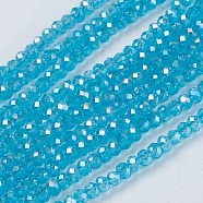 Electroplate Glass Beads Strands, Full Rainbow Plated, Faceted, Rondelle, Sky Blue, 3x2mm, Hole: 0.8mm, about 185~190pcs/strand, 14.9~17.3 inch(38~44cm)(GLAA-F076-FR08)