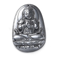 Natural Terahertz Stone Big Pendants, Oval with Buddha Statues Charms, 51x34x10mm, Hole: 1.2mm(G-G176-01B)