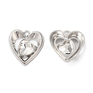 Alloy Pendants, Glass with Heart Charms, Platinum, 20x18.5x5mm, Hole: 1.6mm(ENAM-D050-10P-02)