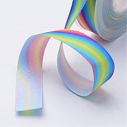 Polyester Grosgrain Ribbons, Printed, Colorful, 1 inch(25mm), about 100yards/roll(91.4m/roll)(ORIB-N0001-25mm-01)