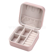 Imitation Leather Jewelry Zipper Box, Jewelry Storage Case, for Wedding, Engagement, Anniversary Party, Square, Pink, 9.9x9.8x5.1cm(LBOX-T001-01B)