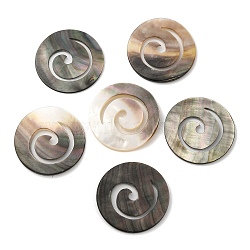 Natural Black Lip Shell Vortex Cabochons, Flat Round, Black, 35x1.5~4mm(SHEL-M019-04)