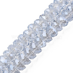 Electroplate Transparent Glass Beads Strands, Pearl Luster Plated, Faceted, Half Round, Cornflower Blue, 9x5mm, Hole: 1.6mm, about 75pcs/strand, 16.14 inch(41cm)(EGLA-N002-37-F04)