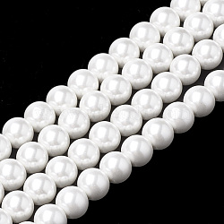 Shell Pearl Beads Strands, Round, White, 10~10.5mm, Hole: 1mm, about 39pcs/strand, 16.1 inch(BSHE-S301-10mm-04)