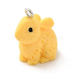 Opaque Resin Pendants, 3D, Rabbit Charm, with Platinum Tone Iron Loops, Gold, 21x12.5x22mm, Hole: 2mm(RESI-H143-01C)
