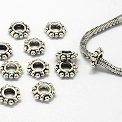 Alloy European Beads, Large Hole Beads, Rondelle, Antique Silver, 12x10.5x3.5mm, Hole: 4.5mm(X-PALLOY-S079-104AS)