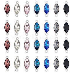 28Pcs 7 Colors Alloy Glass Connector Charms, Faceted Horse Eye Charm, Platinum, Mixed Color, 23x9x5mm, Hole: 1.5mm, 4pcs/color(FIND-HY0001-87)