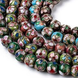 Vintage Handmade Flower Pattern Cloisonne Round Bead Strands, Mixed Color, 8mm, Hole: 1mm, about 15.7 inch, 50pcs/strand(CLB-O001-M03)