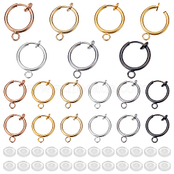 Elite 36Pcs 6 Colors Brass Clip-on Earring Findings, with Horizontal Loops, with 40Pcs Comfort TPE Plastic Pads, Mixed Color, 16x13x1.5mm, Hole: 2.3mm, 6Pcs/color(FIND-PH0006-40)