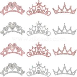 SUPERFINDINGS 12Pcs 6 Style Non-woven Fabric Rhinestone Patches, Crown, for Clothing, Hair Bands, Sewing Craft Decoration, Mixed Color, 35~38x83~102x2.5~3mm, 2pcs/style(DIY-FH0004-86)