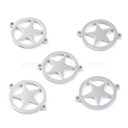 Tarnish Resistant Stainless Steel Links Connectors, Flat Round with Star, Stainless Steel Color, 15x12x1.1mm, Hole: 1mm(STAS-O142-05P)