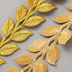 Polyester Ribbon Cloth Patches, Hot Melt Adhesive, Cloth Appliques, Leaf, Gold, 36x1mm(DIY-WH0661-51A)
