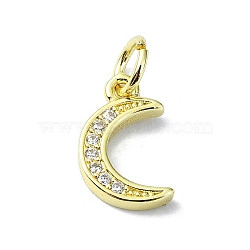 Moon Theme Brass Micro Pave Clear Cubic Zirconia Charms, with Jump Ring, Real 18K Gold Plated, Moon, 11.5x7x1.5mm, Hole: 3mm(KK-H475-57G-11)