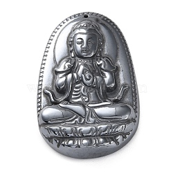 Terahertz Stone Big Pendants, Oval with Buddha Statues Charms, 51x34x10mm, Hole: 1.2mm(G-G176-01B)