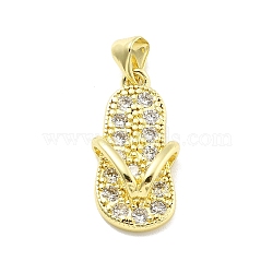 Rack Plating Brass Micro Pave Cubic Zirconia Pendants, Flip Flops, Lead Free & Cadmium Free, Long-Lasting Plated, Real 18K Gold Plated, 23.5x11.5x5.5mm, Hole: 3.5mm(KK-D359-32G)