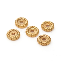 Brass Beads, Long-Lasting Plated, Matte Style, Textured, Flat Round, Real 18K Gold Plated, 7.5x2.3mm, Hole: 1.8mm(KK-G390-22MG)