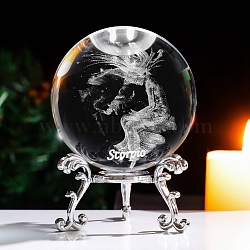 Inner Carving Constellation Glass Crystal Ball Diaplay Decoration, with Metal Holder, Fengshui Home Decor, Scorpio, 80mm(PW-WG84004-10)