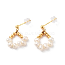 Natural Pearl Stud Earrings for Women, Sterling Silver Beads Dangle Earrings, Real 18K Gold Plated, 21x15mm(EJEW-E303-27G)