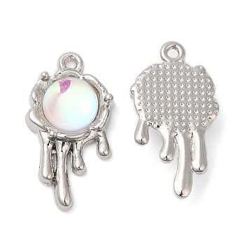 Alloy Pendants, with Glass, Cadmium Free & Lead Free, Flat Round Melting Charms, Platinum, 24x15x5mm, Hole: 1.6mm