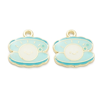 Alloy Enamel Pendants, for DIY Accessories, Scallop Shapes, Light Gold, Lead Free & Cadmium Free, Turquoise, 18x17.5x2mm, Hole: 2mm