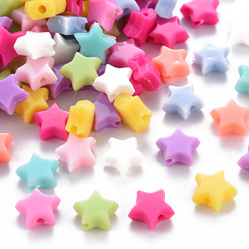 Opaque Acrylic Beads, Star, Mixed Color, 8x9x3.5mm, Hole: 1.6mm