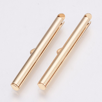 Brass Slide On End Clasp Tubes, Slider End Caps, Light Gold, 6x40x4mm, Hole: 1x3mm, Inner Diameter: 3mm